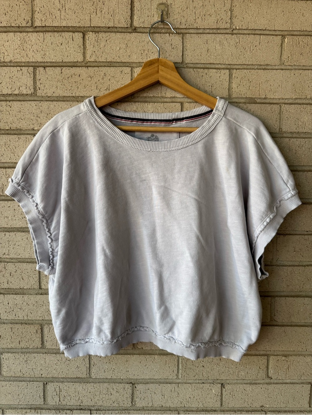 Pilcro Crewneck Short-Sleeve Sweatshirt Light Gray Workout Cover Up Small